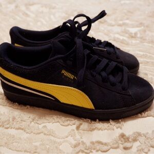 Puma Men’s Black Suede Sneakers with Yellow Formstrip